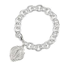 SOLID STERLING SILVER EXTRA HEAVY LINK BRACELET WITH HAIL MARY MEDAL